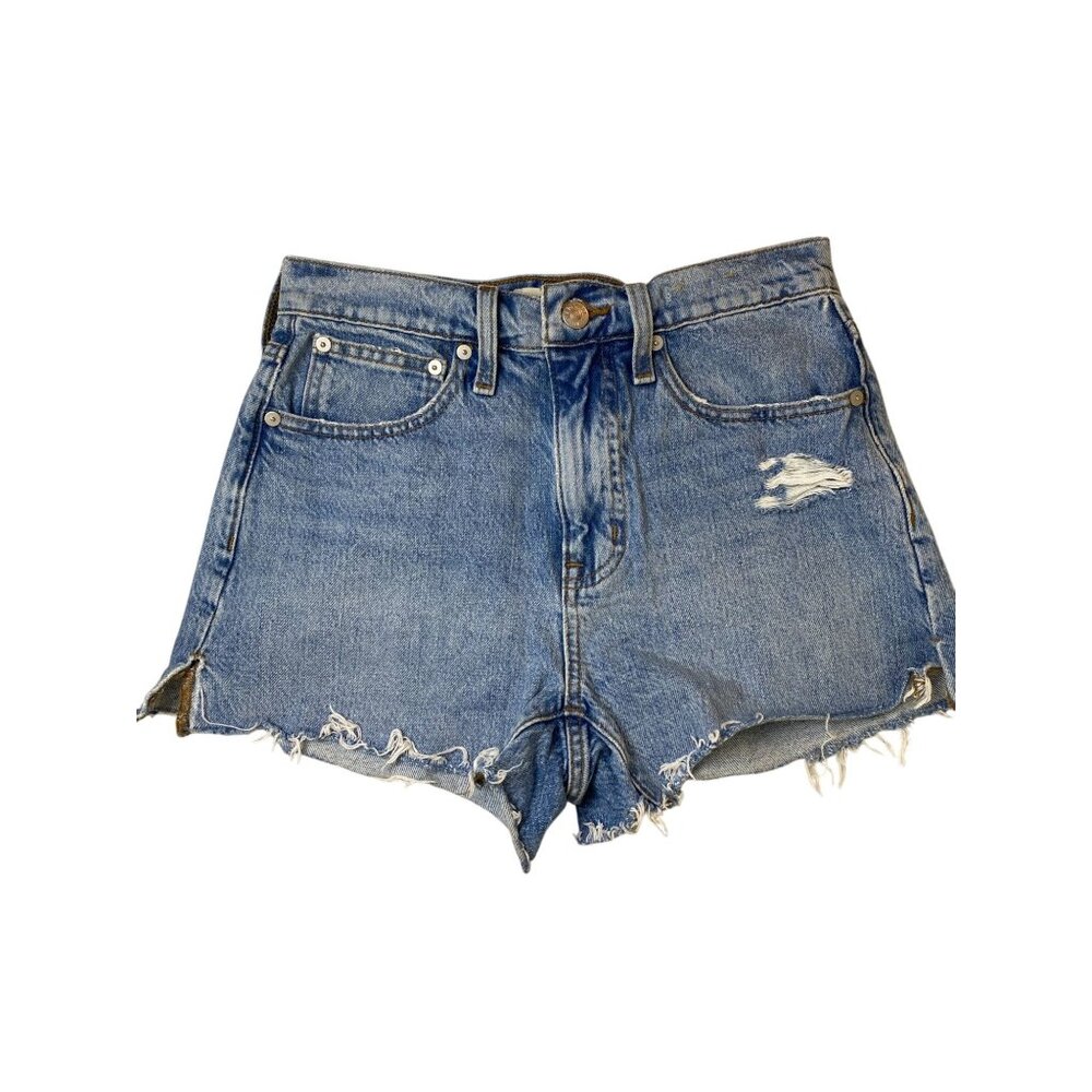 💜 Madewell Relaxed Denim Blue Jean Shorts Women size 24 Cut Off‎ Distressed Mid